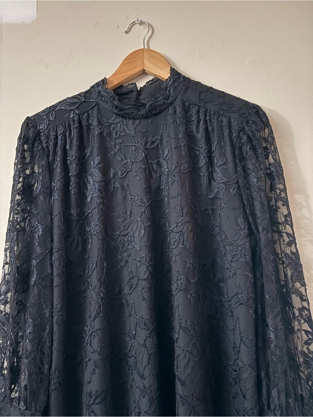 Vintage Mockneck Black Floral Lace Dress - Picture 5 of 9